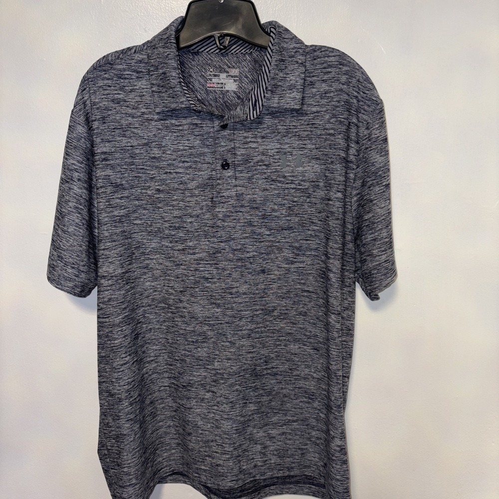 Under Armour Polo Shirt Heat Gear Loose Mens L Blue Gray‎ Short Sleeve EUC